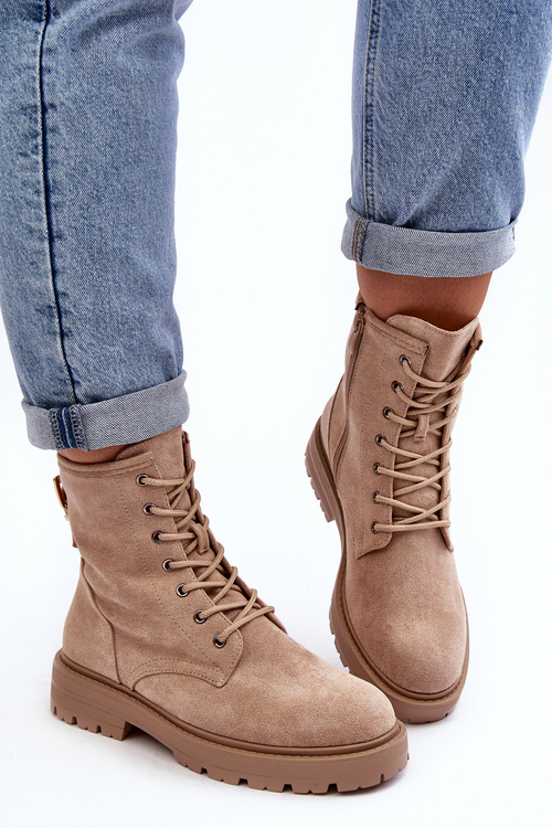 Women's Zip-Up Ankle Boots Light Beige Ninsuni