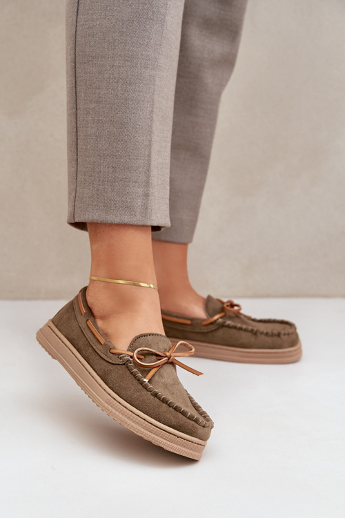 Mokasyny Damskie Eko Zamsz Płaska Podeszwa Ciemnozielone Timannie