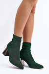 Shiny Ankle Boots with Block Heel Green Sognota
