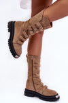 High Boots with Straps Suede Workery Beige Elnatea 