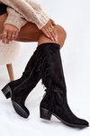 Women's heeled boots with fringes insulated black Firlina
