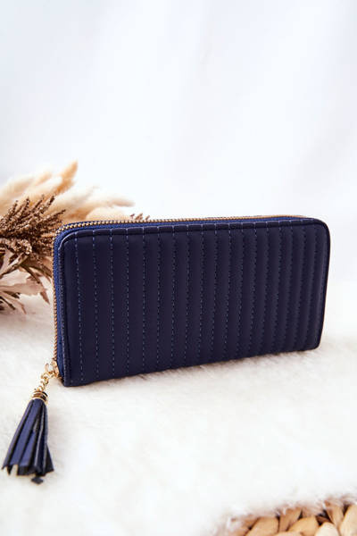 Large Quilted Wallet with Strap Navy