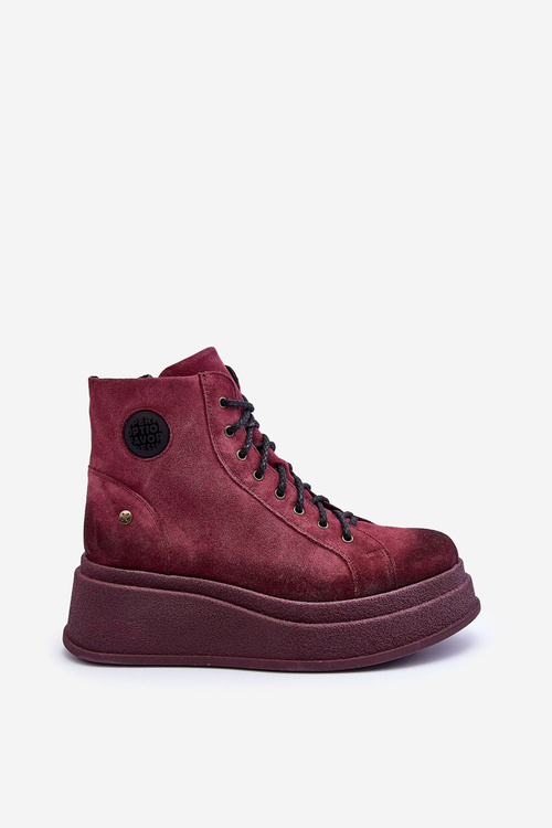 Leather Ankle Boots On Massive Platform Maciejka 06309-23 Burgundy