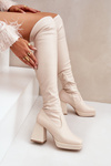 Fitted knee-high boots with a heel in light beige Sanniraen