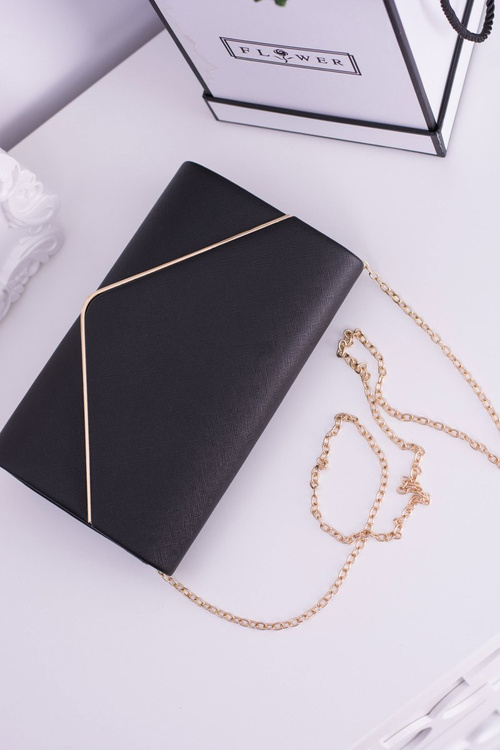 Elegant Black Women's Clutch Bag Gold Plated Hardware