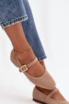 Ballet flats with strap and gold buckle Eco suede Beige Adelora