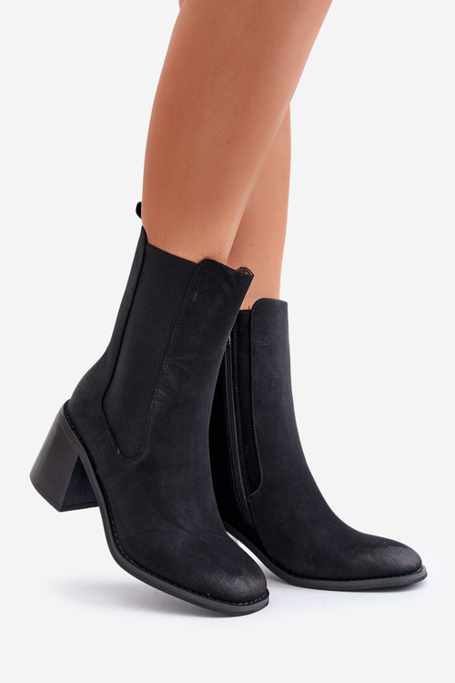 Women's Ankle Boots With Block Heel Made Of Eco Suede Black Naorita