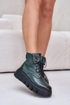 Zazoo 60511 Leather Women's Boots On Platform Insulated Dark Green