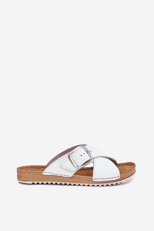 Ladies Leather Slippers With Buckle White Inblu VO0004GU