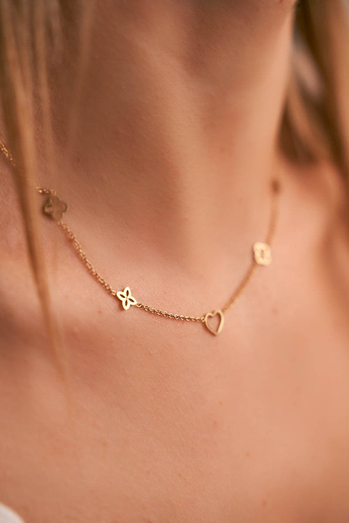 Women's Gold Necklace Chain Clover Heart Sweetie