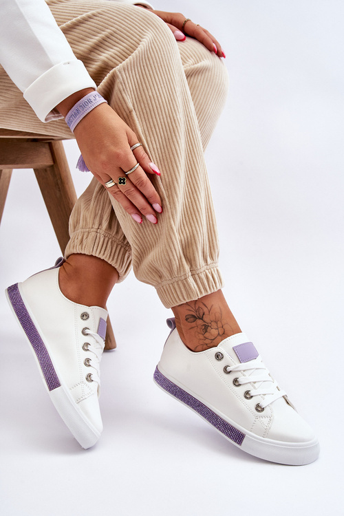 Trampki Niskie Damskie Dżety Biało-Fioletowe Demira