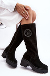 Women's Suede Boots Over The Knee Black Lewski 3367