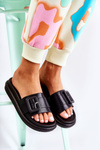 Women's Leather Slippers With A Buckle Black Devia
