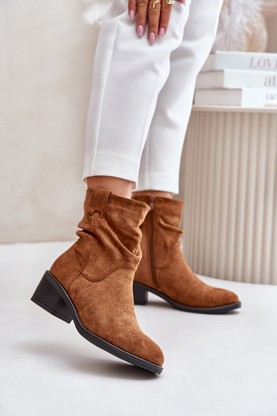 Warm Women's Boots With Gathered Shaft On Low Heel Beige Zinanya