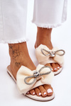 Women's Slippers With Bow And Rhinestones Beige Jolene