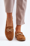 Women's Suede Loafers with Flat Heel Camel Misal