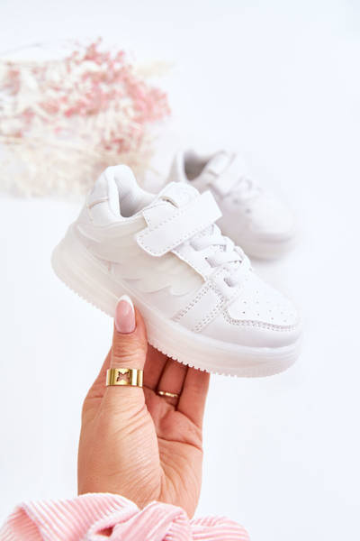 Buty Sportowe Dziecięce Skórzane Rzep Białe Angel