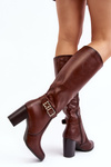 Women's knee-high boots with buckle and fur lining in brown Sendilia