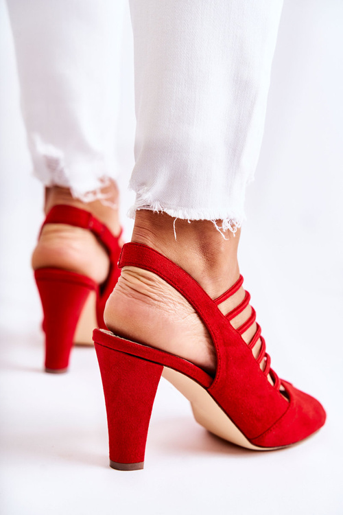 Suede Sandals On High Heels Red Vinnie