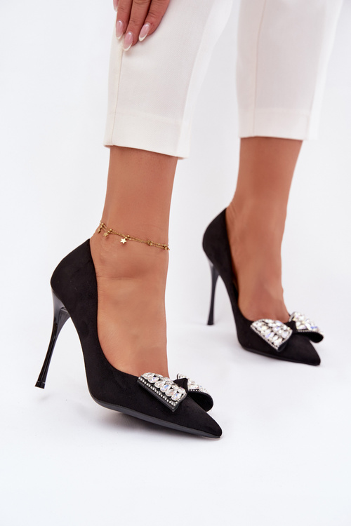 Heels with Bow and Crystals Black Marivine