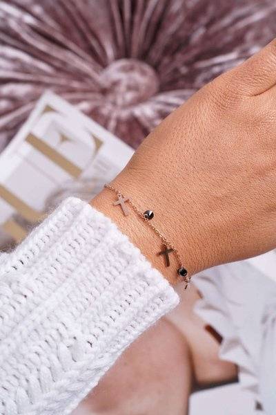 Women's Celebrity Bracelet Pink Gold Three Crosses