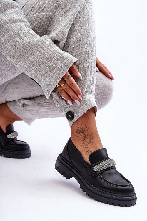 Decorated Massive Leather Moccasins Black Aricka