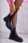 Leather Warm Boots On A Flat Heel Black Salome