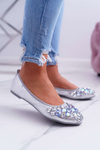 Leather Ballerinas with Stones Silver Crystal