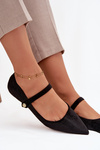 Velvet Ballerinas With Strap And Golden Detail Black Gisanne