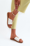 Women's flat sole sandals with eco leather decoration white Makia