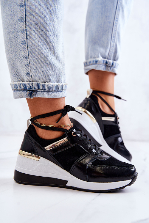 Leather sports shoes on a wedge Black and white Rayana