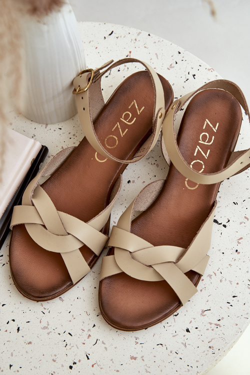 Leather Sandals On A Delicate Heel Light Beige Zazoo 40372