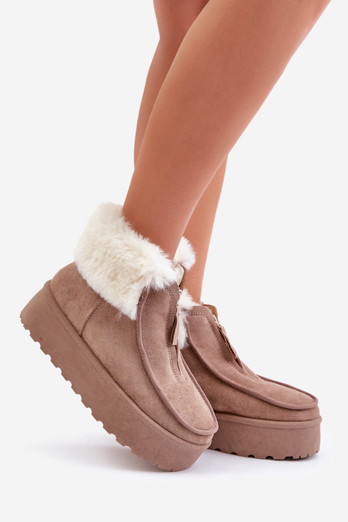 Women's Snow Boots On Platform With Fur And Zipper Dark Beige Filiala