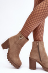 Women's Suede Boots On Heel With Decoration Beige Strong