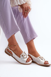 Elegant Women's Sandals with Gold Decoration on Flat Heel Silver S.Barski KV27-053