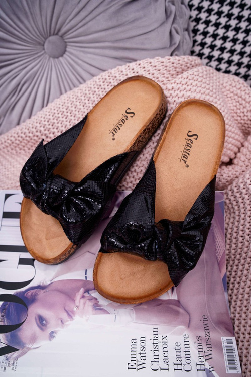 Cork Flip Flops with Enchain Black Metallics