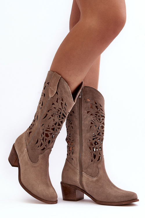 Suede Cowboy Boots Ażurowe Dark Beige Lewski 3320