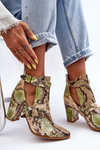 Trendy Heeled Boots with Cutouts Beige-Green Suelo