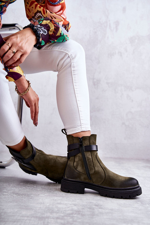 Women's Warm Boots Jodhpur boots With Belt Green Jose