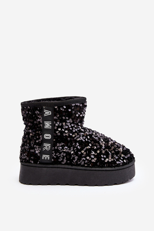 Women's Snow Boots On Platform Embellished With Rhinestones Black Silmo
