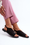 Women's sandals with gold decoration eco suede S.Barski KV27-059 brown