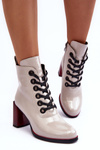 Lacquered Lace-Up Boots on Heel MR870-15 SBarski MR870-15 Light Gray
