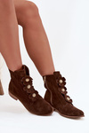 Suede Women's Ankle Boots with Decorative Flowers Zazoo 3085 Brown