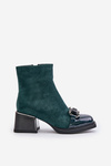 Botki Eleganckie Damskie Obcas Ozdoba MR880-127 Ciemnozielone