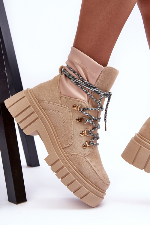Women's Suede Lace-up Boots Beige Acorn
