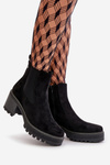 Women's Warm Ankle Boots On Heel Eco Suede Black Irissinae