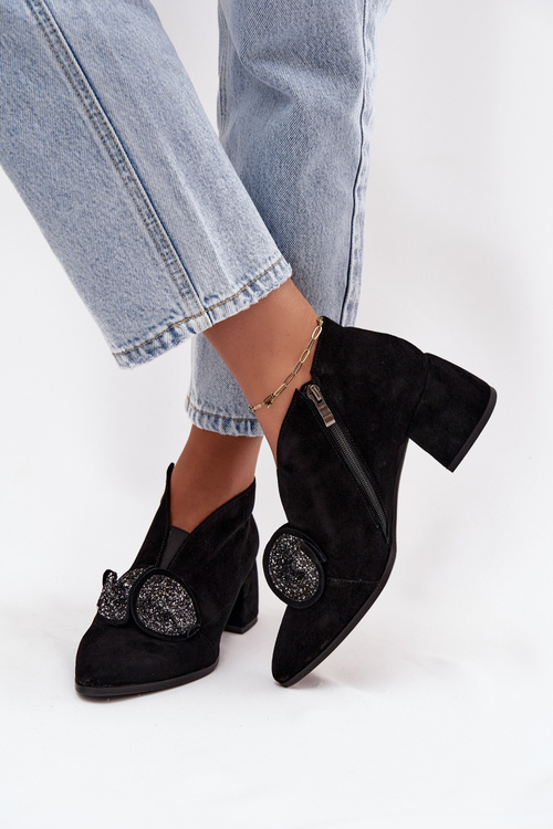 Leather Suede Women's Ankle Boots with Decoration D&A MR52-182 Black