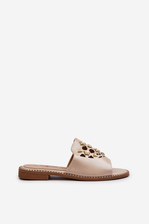 Klapki Błyszczące Z Ozdobami Damskie Złote S.Barski KV27-063