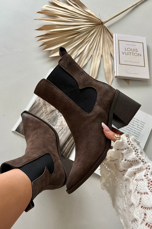 Leather Suede Women's Ankle Boots Heeled Lined Artiker 57C0047 Brown