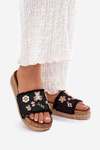 Women's Sandals With Golden Buckles On Platform Black Rigasta